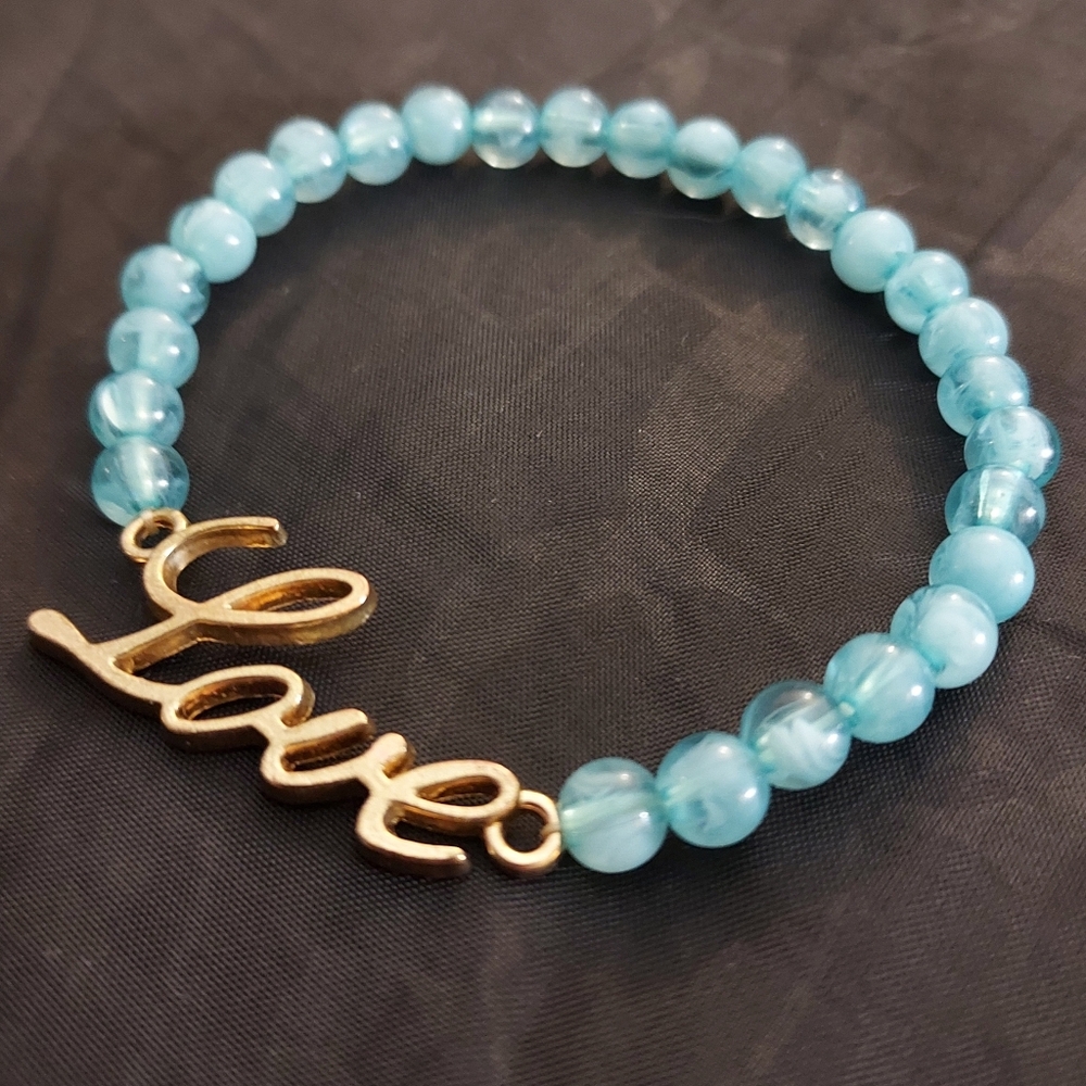 FREE with 2+ items handmade blue beaded Love charm bracelets
